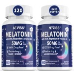 NEVISS Melatonin 50 mg for Adults - Extra Strength 9-in-1 Fast Dissolve Sublingual - High Dose with Magnesium Glycinate, Vitamin D3, Ashwagandha, Lemon Balm, Chamomile, Sugar Free,Vegan 120 Tablets