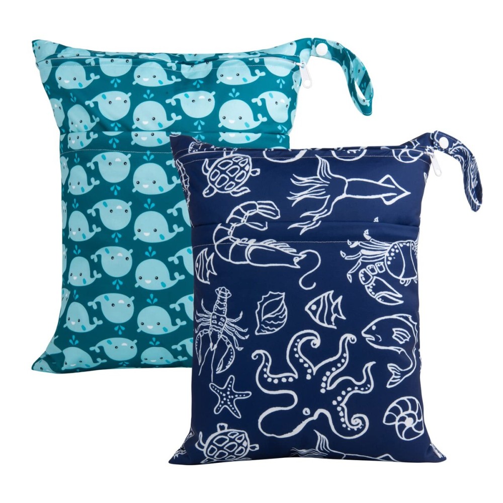 ALVABABY 2pcs Cloth Diaper Wet Dry Bags Waterproof Reusable with Two Zippered Pockets Travel Beach Pool Daycare Soiled Baby Items Yoga Gym Bag for Swimsuits or Wet Clothes LX-SW1821