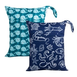 ALVABABY 2pcs Cloth Diaper Wet Dry Bags Waterproof Reusable with Two Zippered Pockets Travel Beach Pool Daycare Soiled Baby Items Yoga Gym Bag for Swimsuits or Wet Clothes LX-SW1821