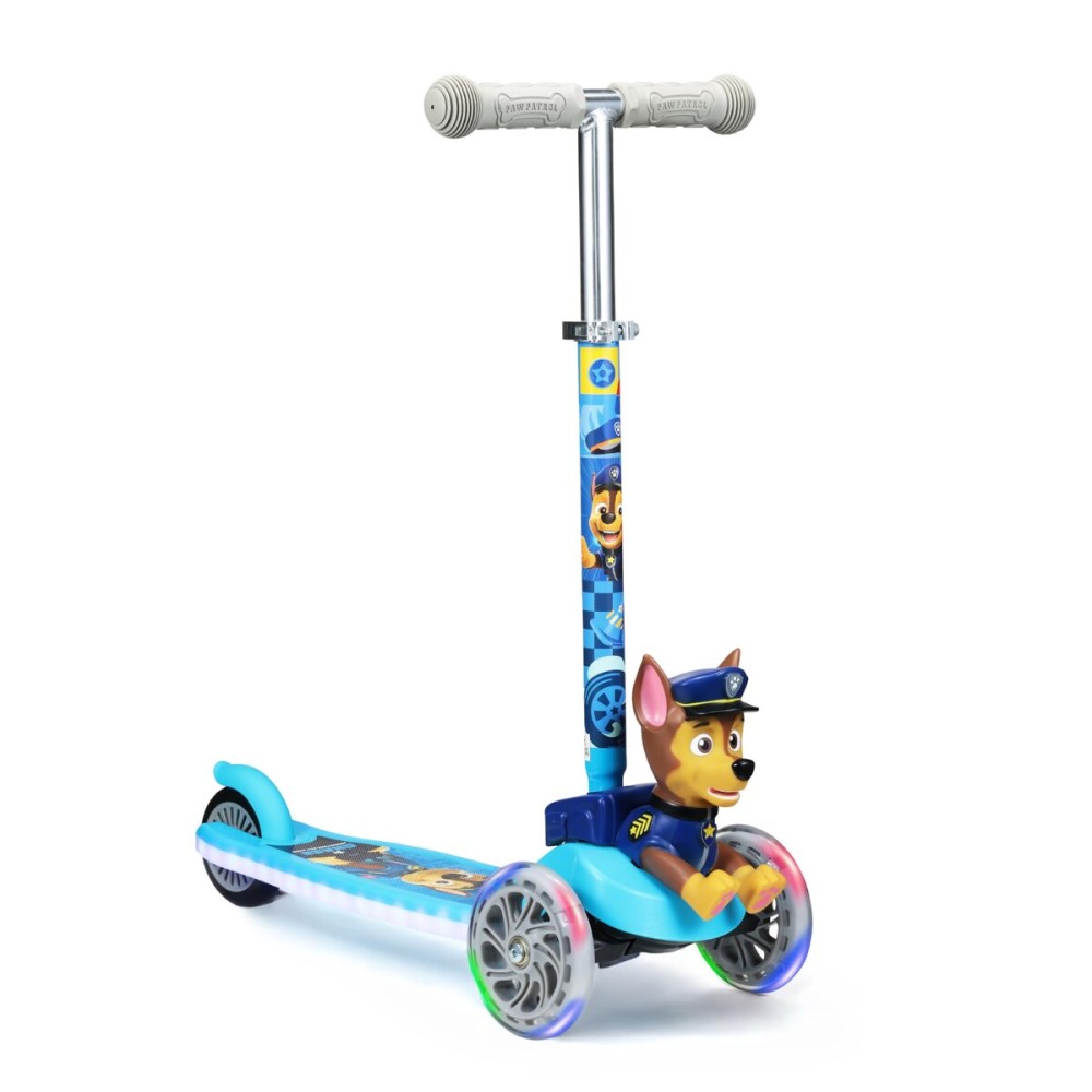 Paw Patrol Chase Kick Scooter for Kids, Self-Balancing 3 Wheeled Light Up Scooter with Extra Wide Anti-Slip Deck, Rear Brake, Lean to Steer, Lightweight Design, for Kids 3 and up, 75 LB Limit