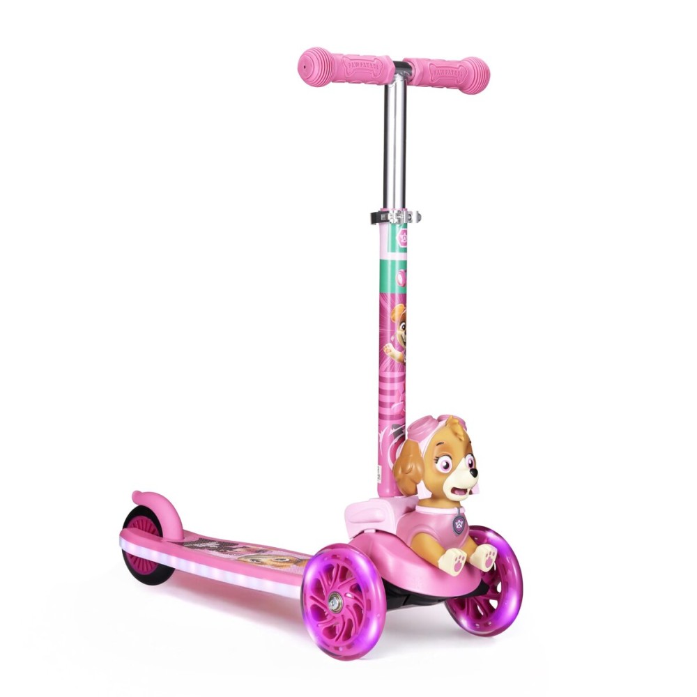 Paw Patrol Skye Kick Scooter for Kids, Self-Balancing 3 Wheeled Light Up Scooter with Extra Wide Anti-Slip Deck, Rear Brake, Lean to Steer, Lightweight Design, for Kids 3 and up, 75 LB Limit