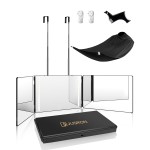 JUSRON 360 Viewing Angle Self Hair Cutting Mirror, Clear Anti-Fog HD Glass (Black with LED with Accessories)