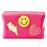 LieToi Preppy Patch Small Toiletry Bag, Smile Lightning Heart PU Leather Portable Waterproof Makeup Cosmetic Bag Daily Use Storage Purse Travel Organizer Compliant Bag for Women Girls Gift (Rose Red)