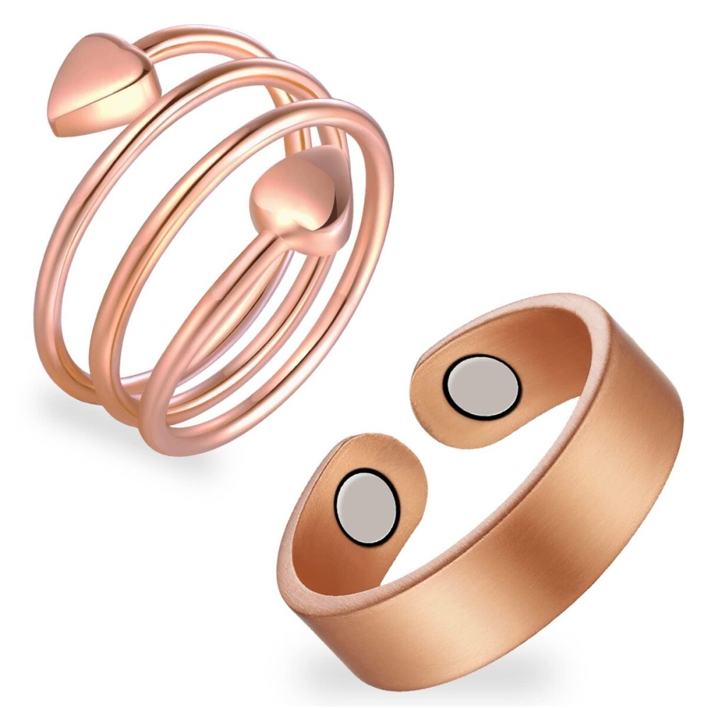 Feraco 2PCS Copper Rings for Women,99.99% Pure Copper Magnetic Thumb Ring with Magnet,Lymphatic Jewelry Gifts for Womens