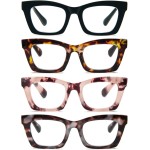 REAVEE 4 Pack Oprah Style Reading Glasses Blue Light Blocking Computer Square Readers for Women with Spring Hinge 2.5