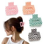 Bmobuo Checkered Hair Claw Clips - 4 PCS, 2 for Thin Hair, 2 for Thick Hair, Cute Clips for Women