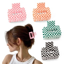 Bmobuo Checkered Hair Claw Clips - 4 PCS, 2 for Thin Hair, 2 for Thick Hair, Cute Clips for Women