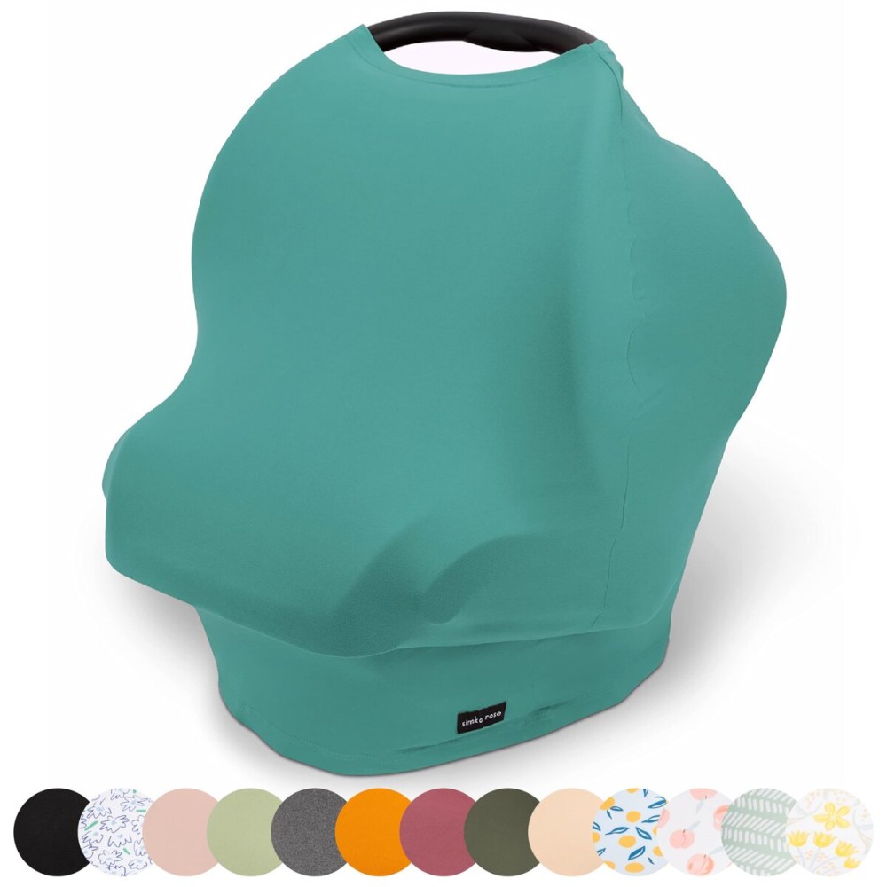 Simka Rose Car Seat Cover Baby & Nursing Cover Up for Breastfeeding - Breathable Multi-Use Privacy Nursing Canopy, Soft Stretchy Rayon Blend Carseat for Baby Boys & Girls - Teal