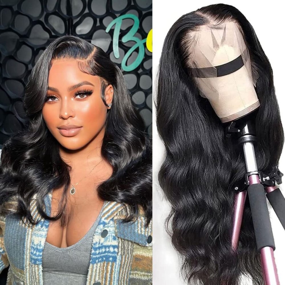 13x4 Body Wave Lace Front Wigs Human Hair Pre Plucked HD Transparent Lace Frontal Wig with Baby Hair 180 Density 9A Glueless Brazilian Virgin Human Hair Lace Front Wigs for Women 20 Inch Natural Black