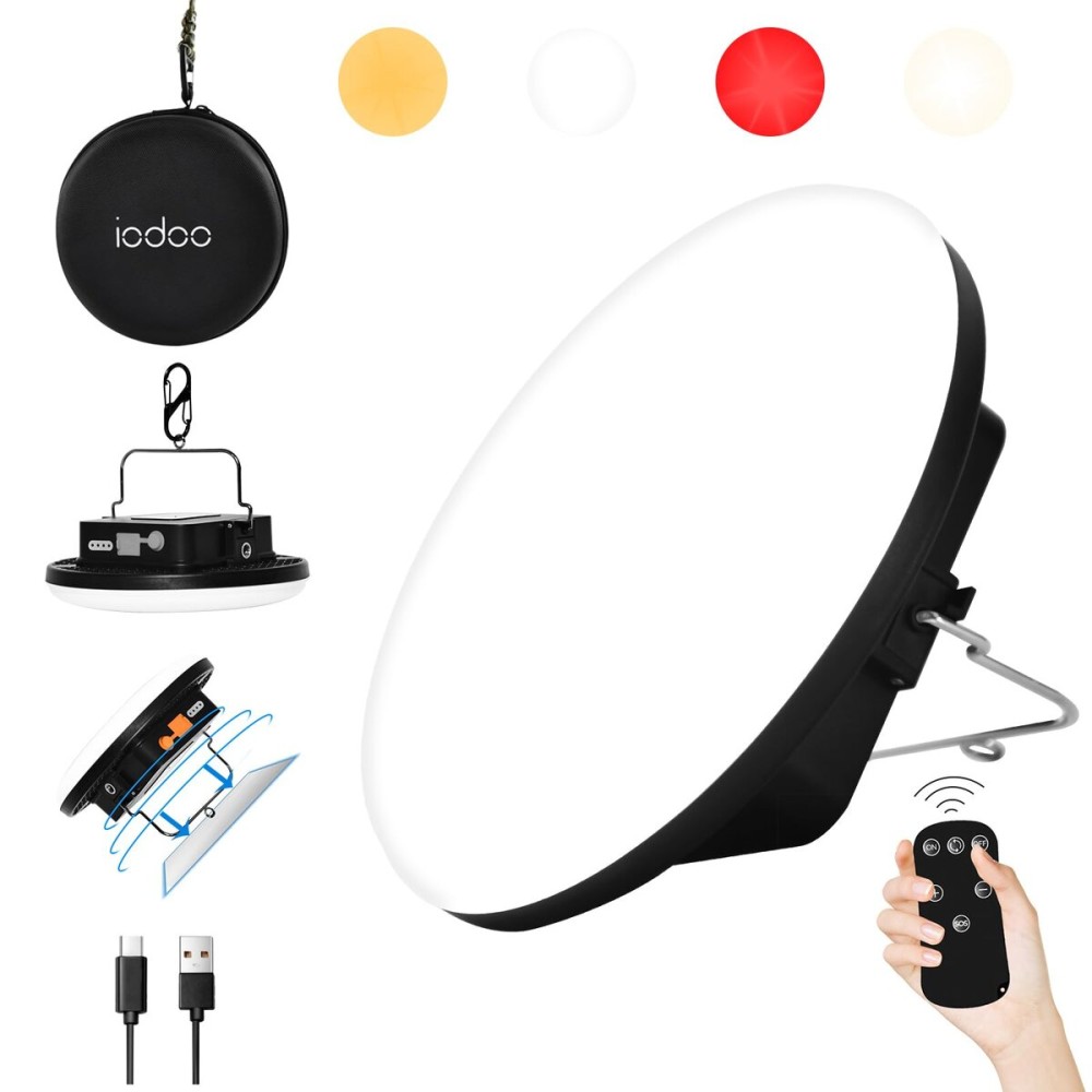 IODOO 16500mAh 60W Rechargeable Camping Light with Remote 3000LM 2700/4000/6500K LED Camping Lantern Portable IP65 Waterproof Tent Lights Power Failur