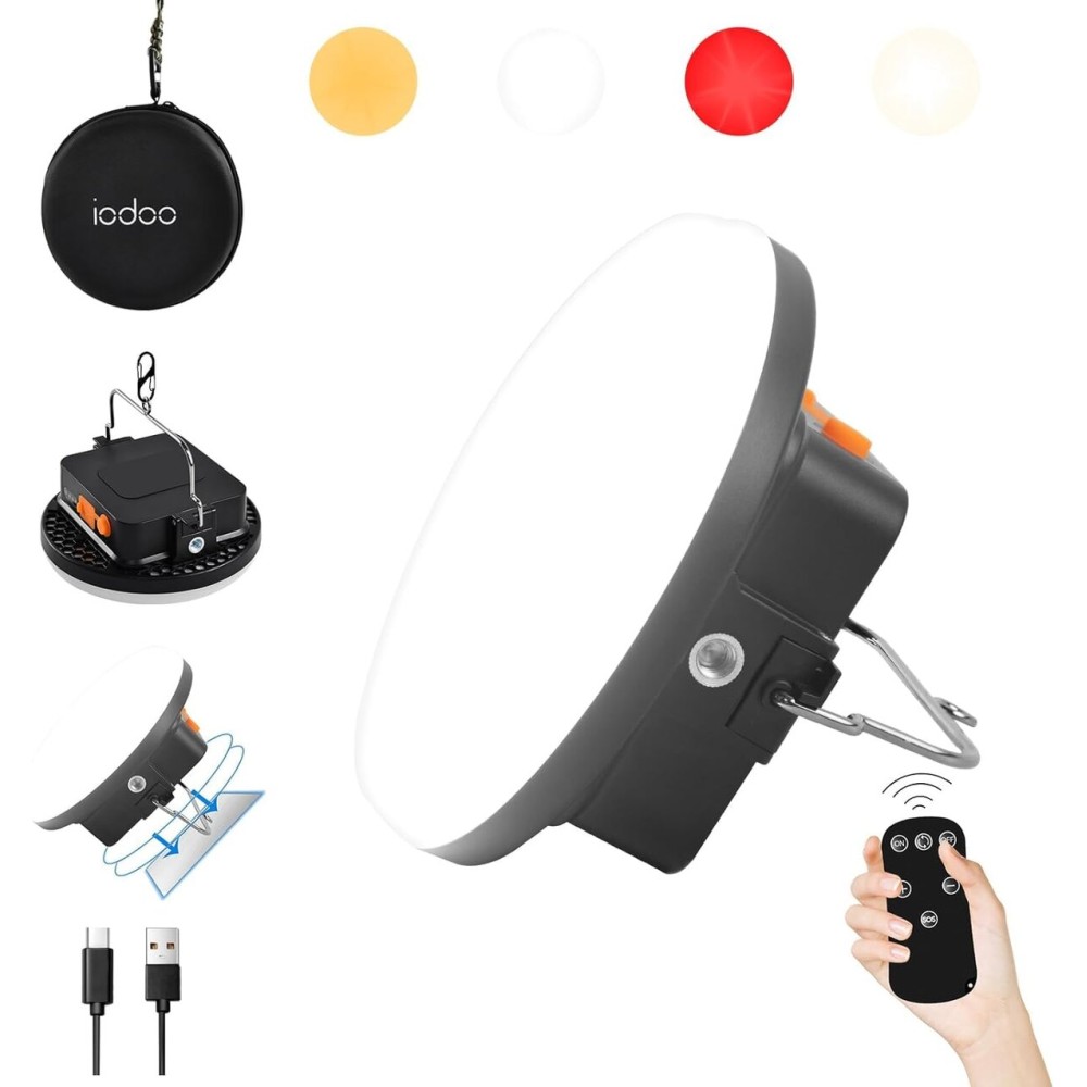 IODOO 10000mAh 30W Rechargeable Camping Light with Remote 3000LM 2700/4000/6500K/RED LED Camping Lantern Portable IP45 Waterproof Tent Lights Power Failur for Parents Christmas Gift