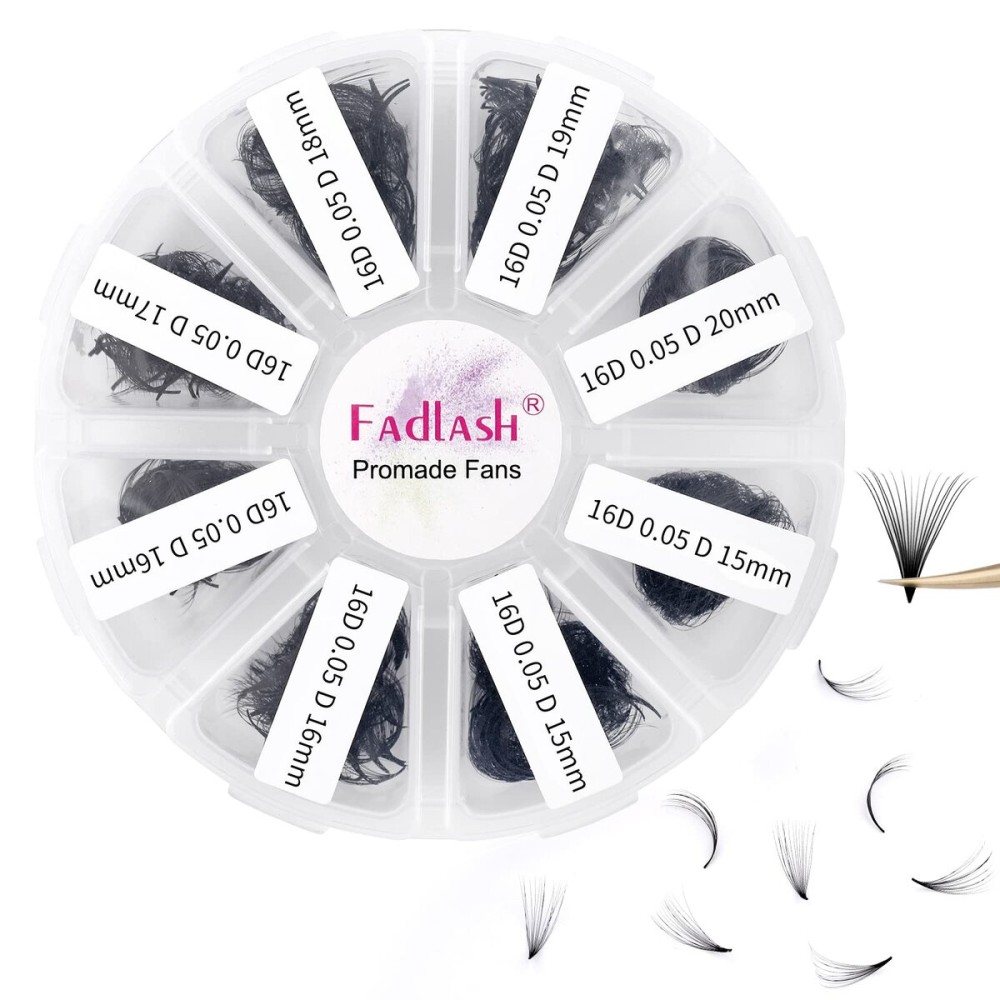 Lash Extension 1000pcs Mixed Premade Fans Eyelash Extensions D Curl Promades Eyelash Volume Lash Extensions Loose Fans Pre Made Volume Lashes Pointed Base (16D-0.05D, 15-20mm)