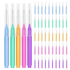 EasyHonor Braces Brush for Cleaner Interdental Brush Toothpick Dental Tooth Flossing Head Oral Dental Hygiene Flosser Toothpick Cleaners Tooth Cleaning Tool (5Colors,50pcs)