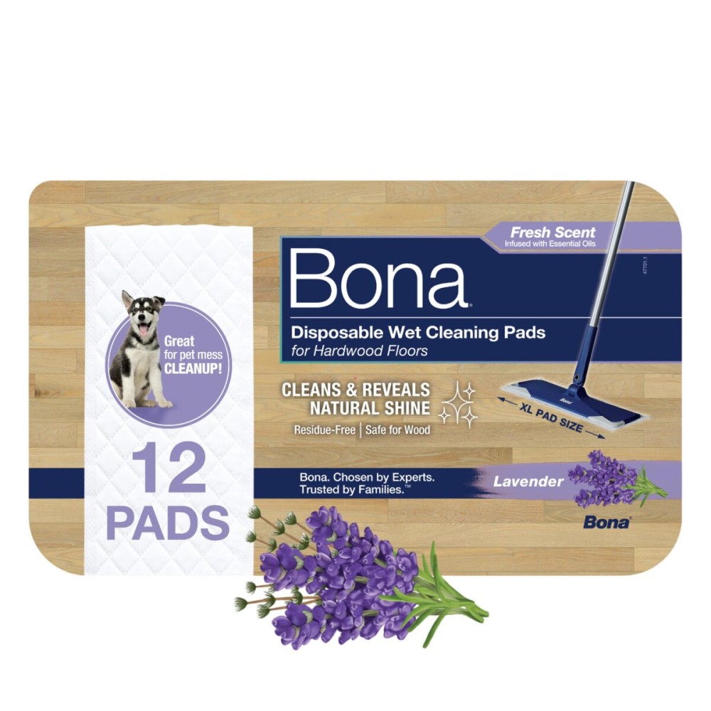 Bona Disposable Wet Cleaning Pads for Hardwood Floors, Lavender Scent