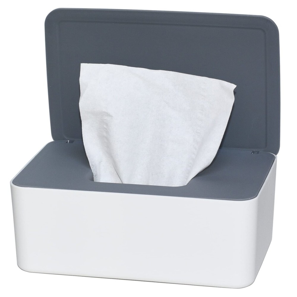 Diaper Wipes Dispenser, Tissue Storage Box Case, Wet Wipe Dispenser Holder with Lid for Home, Office, Cars (Gray-White)