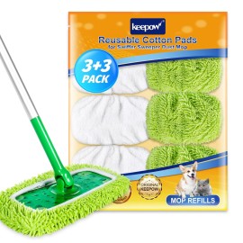 KEEPOW Reusable Dry Sweeping/Wet Mopping Cloths Compatible with Swiffer Sweeper, Washable Microfiber Mop Pads Refills for Hard-Surface/Hardwood Floor Cleaning, 6-Pack (Mop is Not Included)