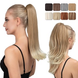 YOUNGWAYS Clip in Ponytail Extension 18 Inch Pony Tails Hair Extensions for Women Long Straight Curly Tail Ponytail Hair piece Synthetic Fake Versatile Pony Gloden Blonde and Beach Blonde Tips