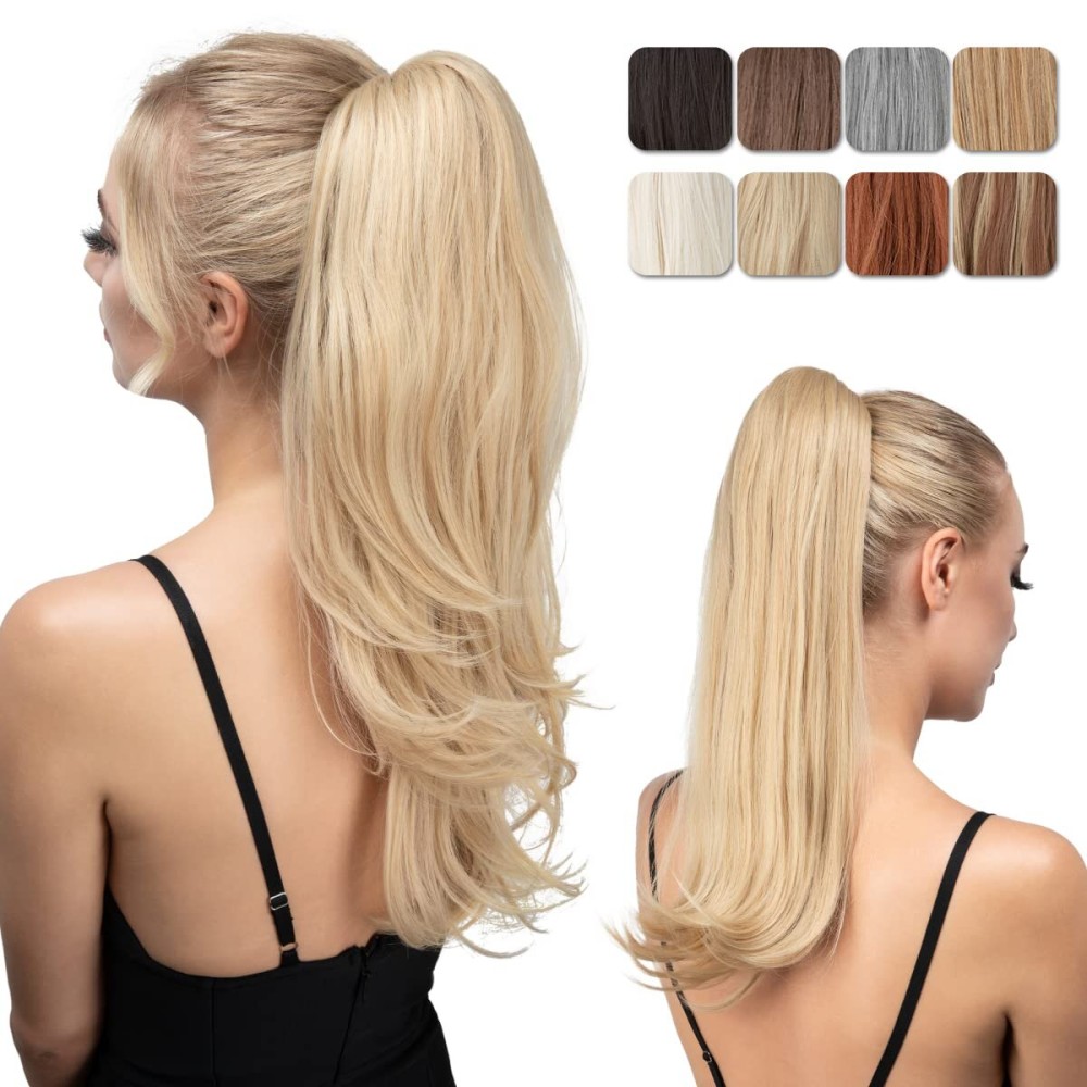 youngways Clip in Ponytail Extension Light Blonde 18 Inch Pony Tails Hair Extensions for Women Long Straight Curly Tail Ponytail Hair piece Synthetic Fake Versatile Pony