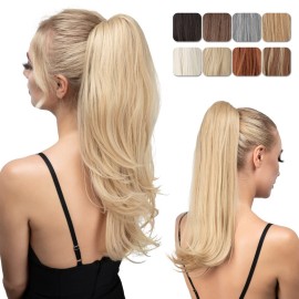 youngways Clip in Ponytail Extension Light Blonde 18 Inch Pony Tails Hair Extensions for Women Long Straight Curly Tail Ponytail Hair piece Synthetic Fake Versatile Pony