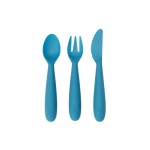ezpz Happy Utensils (Blue) - 24 Months+ - BPA Free Toddler - Fork, Spoon and Knife for Toddlers and Preschoolers - Kids Utensils for Self-Feeding Development