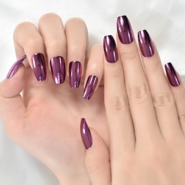 Coolnail Ballerina Metallic Nails Mirror Dark Purple Press ons False Nails Manicure Coffin Ballet Reusable Fake Nails Art Tips
