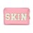 Y1tvei Preppy Patch SKIN White Letter Pink Cosmetic Toiletry Bag PU Leather Portable Makeup Bag Daily Use Storage Pouch Toiletry Purse Waterproof Organizer for Travel Varsity Women Girls Teens(Pink)