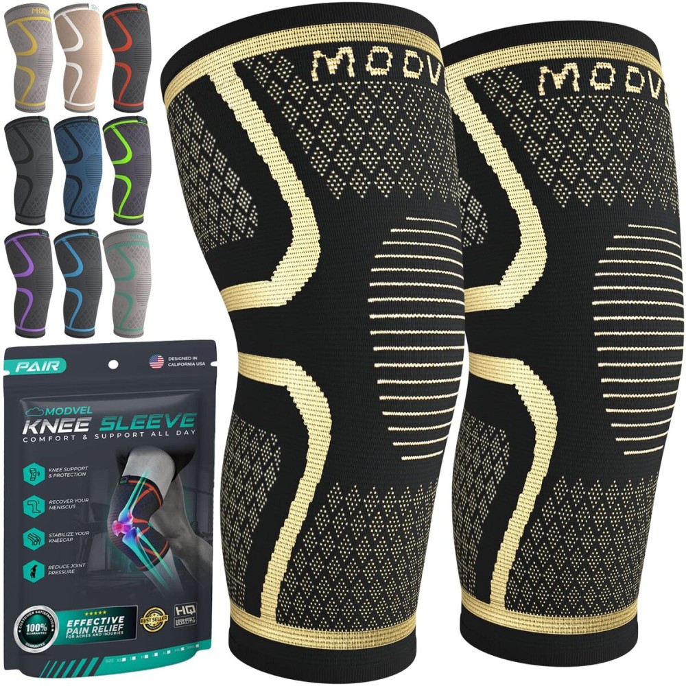 Modvel Compression Knee Brace for Women & Men, 2-Pack Knee Brace for Running Knee Pain, Knee Support Compression Sleeve, Workout Sports Knee Braces for Meniscus Tear, ACL & Arthritis Pain Relief