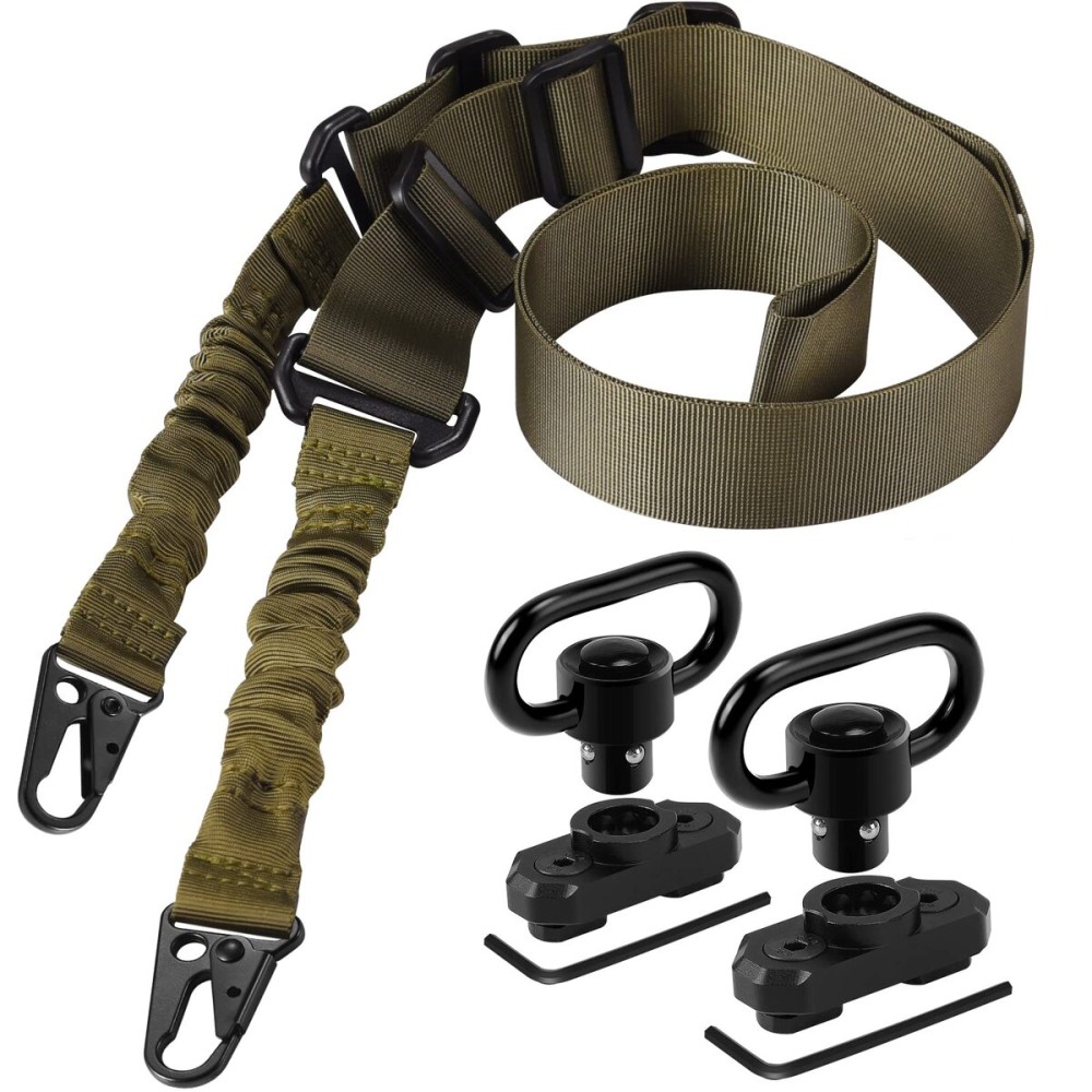 REERON Two Point Traditional Rifle Sling with 2 Pack 1.25 QD Swivel Mounts for Mlock - Adjustable Extra Long 2 Point Traditional Sling