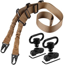 REERON Two Point Traditional Rifle Sling with 2 Pack 1.25 QD Swivel Mounts for Mlock - Adjustable Extra Long 2 Point Traditional Sling