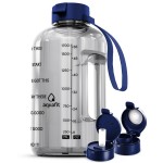 AQUAFIT Half Gallon Water Bottle with Time Marker - Straw & Chug Lid - BPA Free Gym Water Bottle with Straw - Big Gallon Jug (Clarity, 64 oz - 2 Lids)