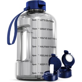 AQUAFIT 128 oz Water Bottle with Time Marker - Straw & Chug Lid - BPA Free 1 Gallon Gym Water Bottle with Handle - Big Gallon Jug (Clarity, 128 Ounces)