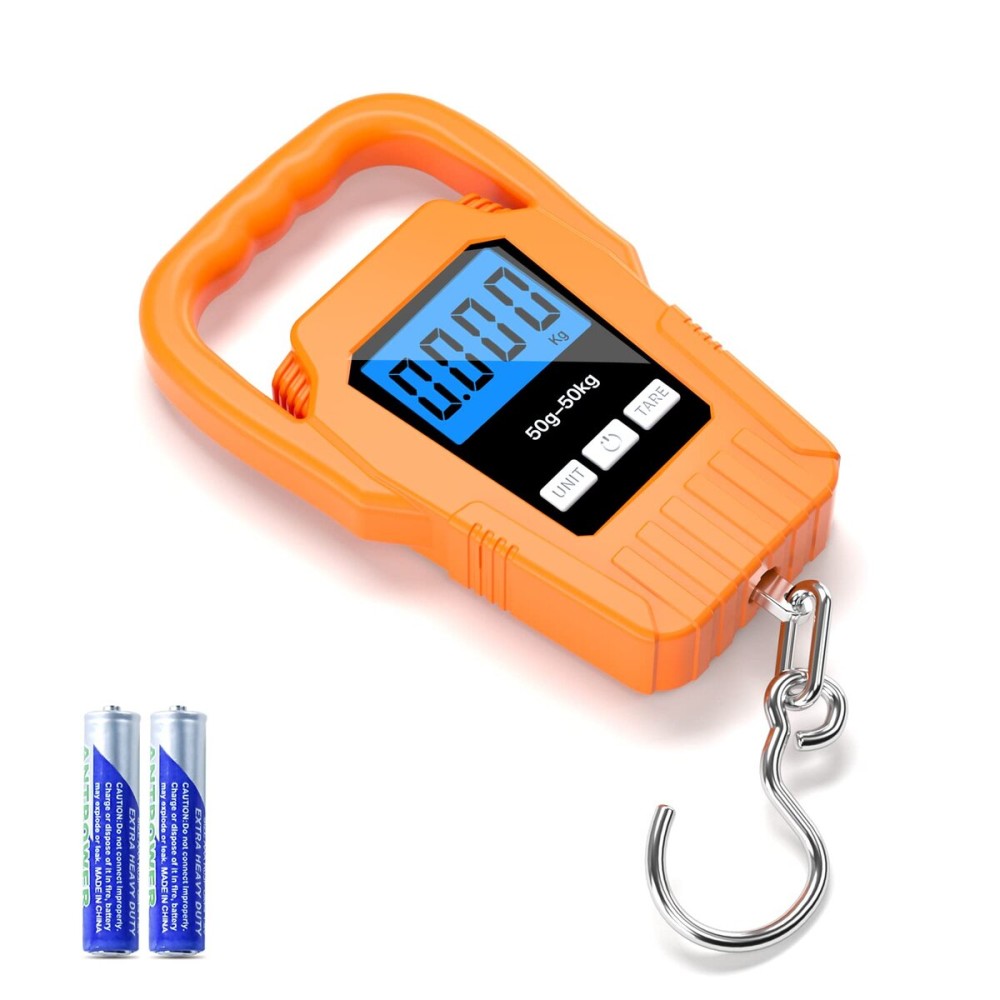 SKEAP Digital Fish Scale Hanging Scale Fishing Scale,110lb/50kg Luggage Scale,Upgrade Large Handle & Backlit LCD Display, Electronic Balance Digital Fishing Postal Scale,Orange,Fishing Gifts for Men