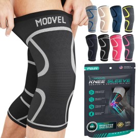 Modvel 2 Pack Knee Brace for Women & Men - Workout Knees Compression Sleeve for Knee Pain Relief Joint Support for ACL, Arthritis, Meniscus Tear Knees Brace for Sports, Rodilleras para Gym Fitness