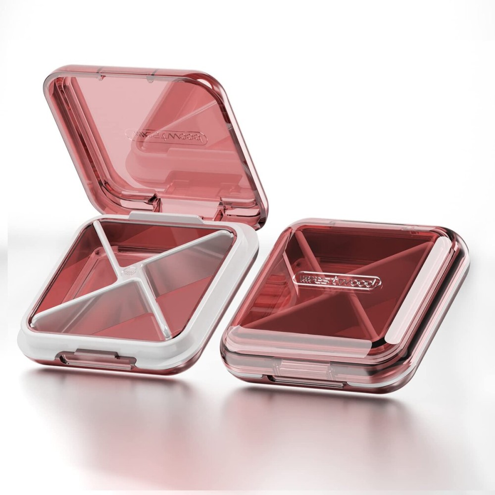 DUBSTAR Daily Pill Organizer,4 Compartments Portable Travel Small Pill Case, Pill Box for Purse Pocket to Hold Vitamins,Cod Liver Oil,Supplements and Medication (Red)