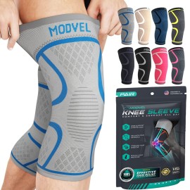 Modvel 2 Pack Knee Brace for Women & Men - Workout Knees Compression Sleeve for Knee Pain Relief Joint Support for ACL, Arthritis, Meniscus Tear Knees Brace for Sports, Rodilleras para Gym Fitness