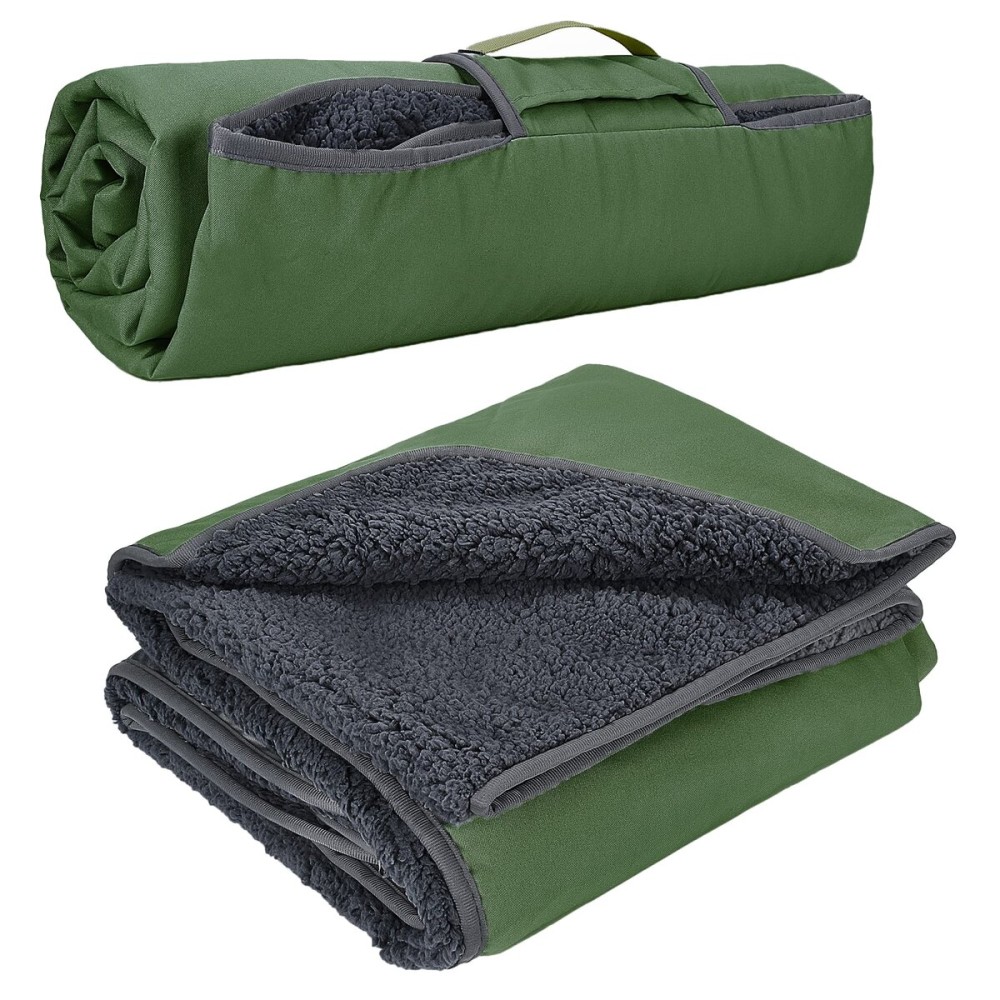 Tirrinia Waterproof Outdoor Blanket with Sherpa Lining, Windproof Triple Layers Warm Comfy Foldable for Camping Stadium, Sports, Picnic, Grass, Concert, Pet, Travel, Emergency Car Blanket 59\'\'X 80\'\'