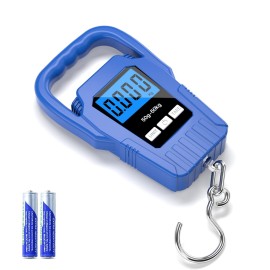 Digital Fish Scale Hanging Scale Fishing Scale,110lb/50kg Luggage Scale,Upgrade Large Handle & Backlit LCD Display, Electronic Balance Digital Fishing Postal Scale,Blue,Fishing Gifts for Men