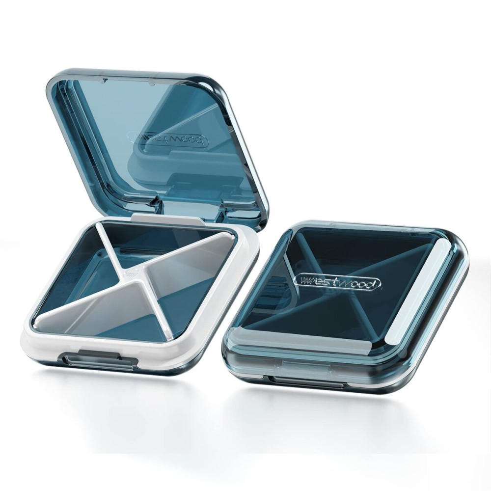 DUBSTAR Daily Pill Organizer,4 Compartments Portable Travel Small Pill Case, Pill Box for Purse Pocket to Hold Vitamins,Cod Liver Oil,Supplements and Medication (Blue)