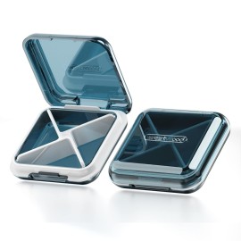 DUBSTAR Daily Pill Organizer,4 Compartments Portable Travel Small Pill Case, Pill Box for Purse Pocket to Hold Vitamins,Cod Liver Oil,Supplements and Medication (Blue)