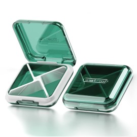 DUBSTAR Daily Pill Organizer,4 Compartments Portable Travel Small Pill Case, Pill Box for Purse Pocket to Hold Vitamins,Cod Liver Oil,Supplements and Medication (Green)