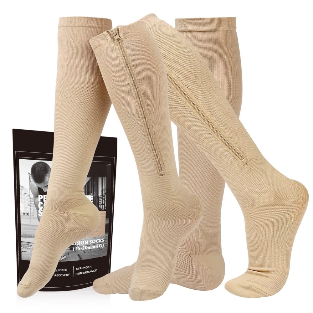 cerpite Zipper Compression Socks, 2 Pairs 15-20 mmHg Closed Toe Compression Stockings for Men Women
