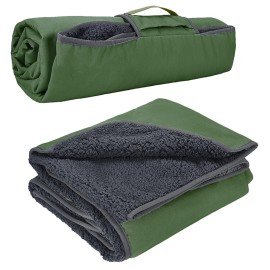 Tirrinia Waterproof Outdoor Blanket with Sherpa Lining, Windproof Triple Layers Warm Comfy Foldable for Camping Stadium, Sports, Picnic, Grass, Concert, Pet, Travel, Emergency Car Blanket 51\'\'X 59\'\'