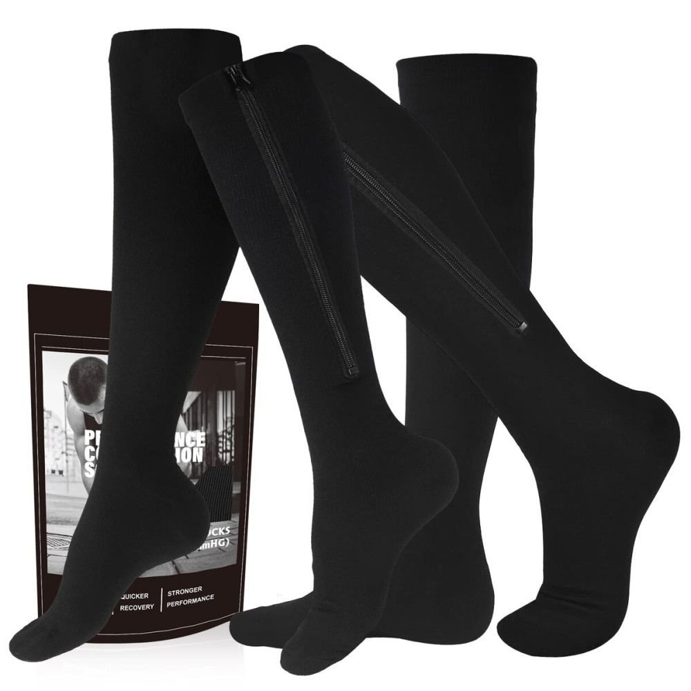 cerpite Zipper Compression Socks, 2 Pairs 15-20 mmHg Closed Toe Compression Stockings for Men Women