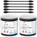 HOMEFOX Black Cotton Swabs Precision Pointed - 400 Count Organic Pointy Pointed Cotton Bud Double Side Tightly Wrapped Charcoal Cotton Tip Paper Stick Soft Gentle Cruelty-Free, Pointy & Round (Black)