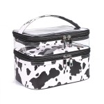 imerelez Double-layer Cosmetic Bag Makeup Bag Travel Makeup Bag Makeup Bags for Women Cosmetics Cases Portable Waterproof Foldable (Cow Print)