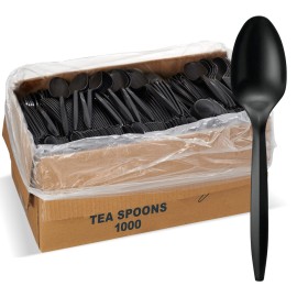 1,000 Plastic Disposable Tea spoons Bulk Black Medium Weight Disposable Silverware Plastic Cutlery Tea Spoons
