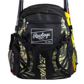 Rawlings | SAVAGE Backpack Equipment Bag | T-Ball / Baseball / Softball | Black/Camo