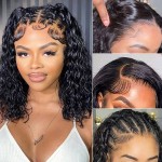 13x4 Lace Front Wigs Human Hair Pre Plucked 180 Density Brazilian Wet and Wavy Human Hair Wigs for Black Women Glueless Curly Lace Frontal Wig Natural Color (12 Inch)