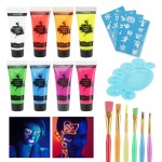 UV Blacklight Neon Face Body Paint, MEICOLY 8 Tubes Blacklight Reactive Paints,Water Based, Washable, Non-Toxic Neon Party Supplies for Halloween,02