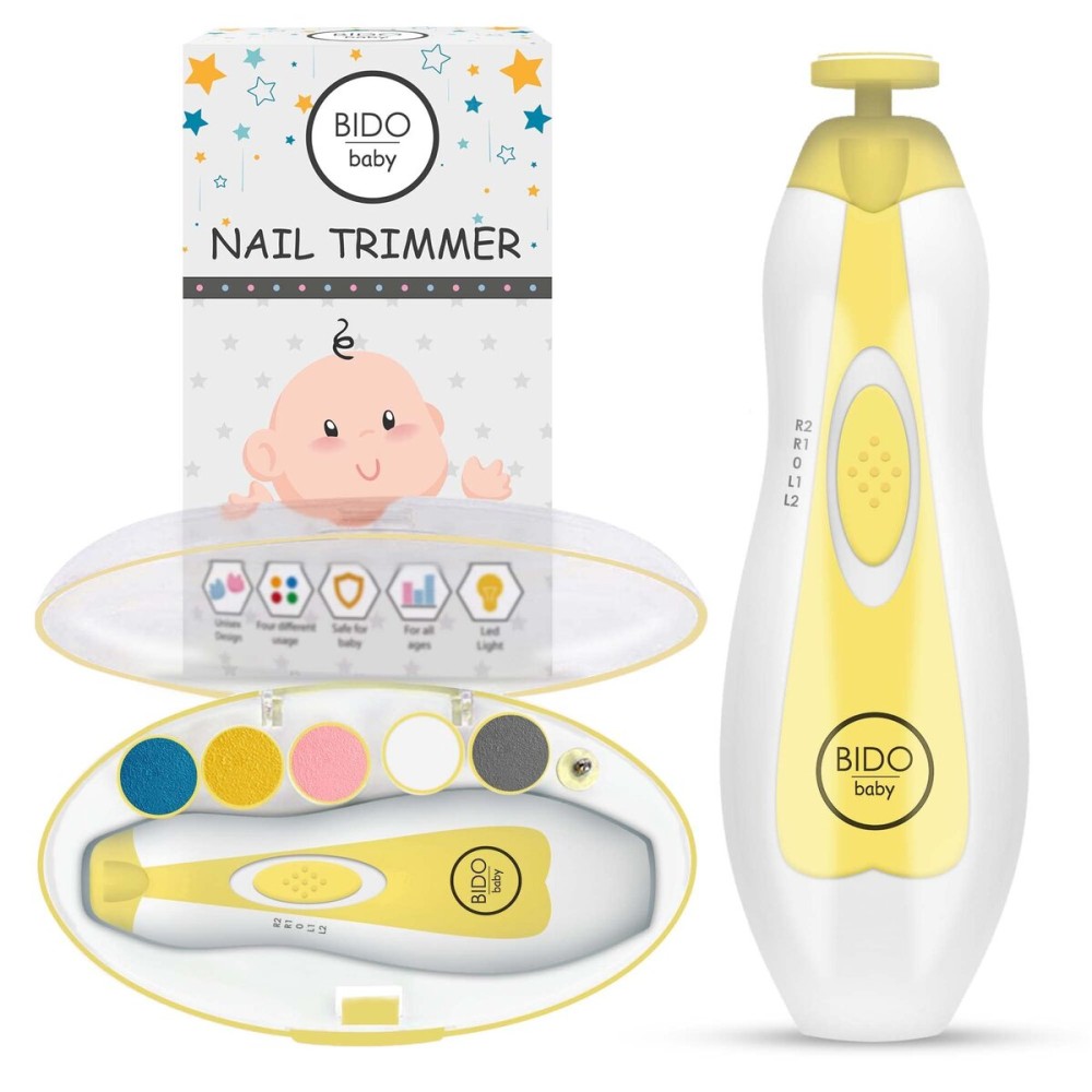 BDO Baby Nail Trimmer File Electric-Safe Baby Nail Clippers,Manicure Kit for Newborn Toddler and Kids,6 Grinding Heads and LED Light, Pink or Blue (Yellow)